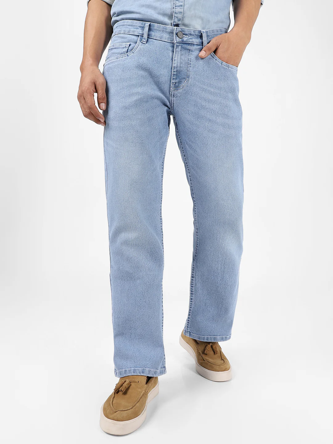 Men's Ice Blue Washed Bootcut Jeans Stretchable - Image 2