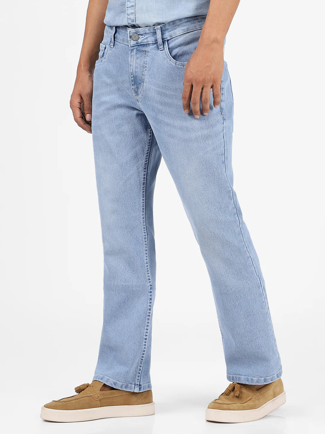 Men's Ice Blue Washed Bootcut Jeans Stretchable - Image 3