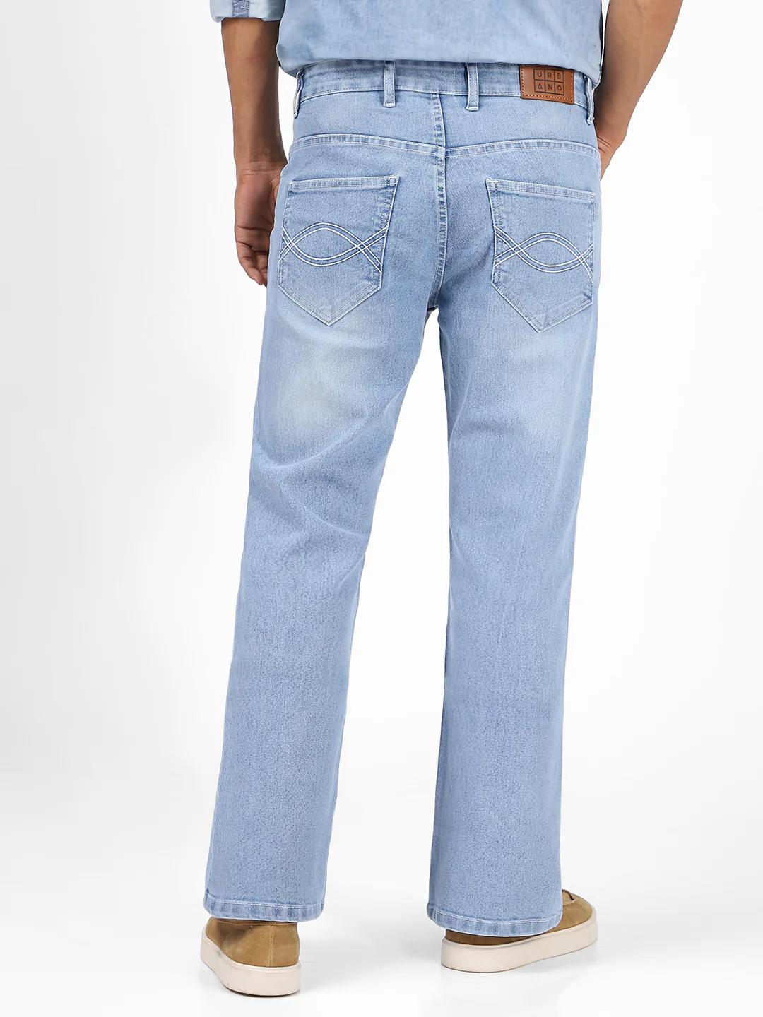 Men's Ice Blue Washed Bootcut Jeans Stretchable - Image 4