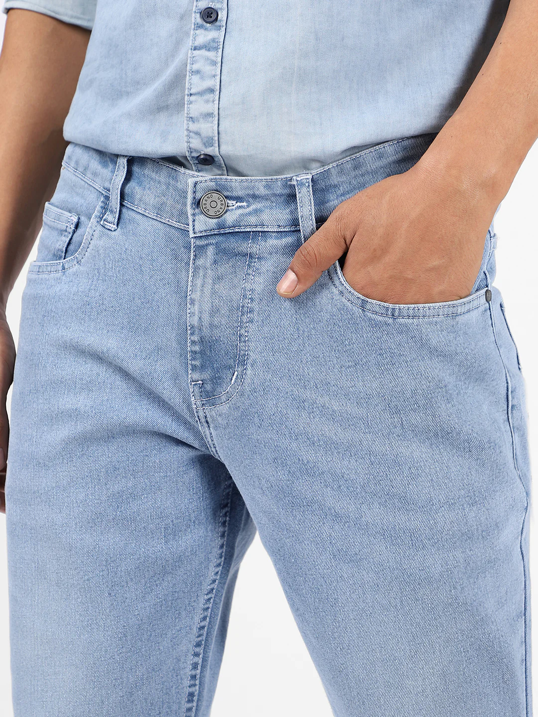 Men's Ice Blue Washed Bootcut Jeans Stretchable - Image 6