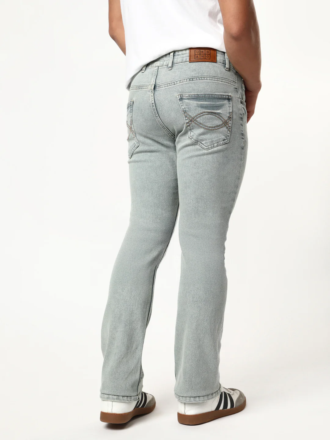 Men's Ice Grey Bootcut Fit Mid Rise Acid Wash Jeans Stretchable - Image 3