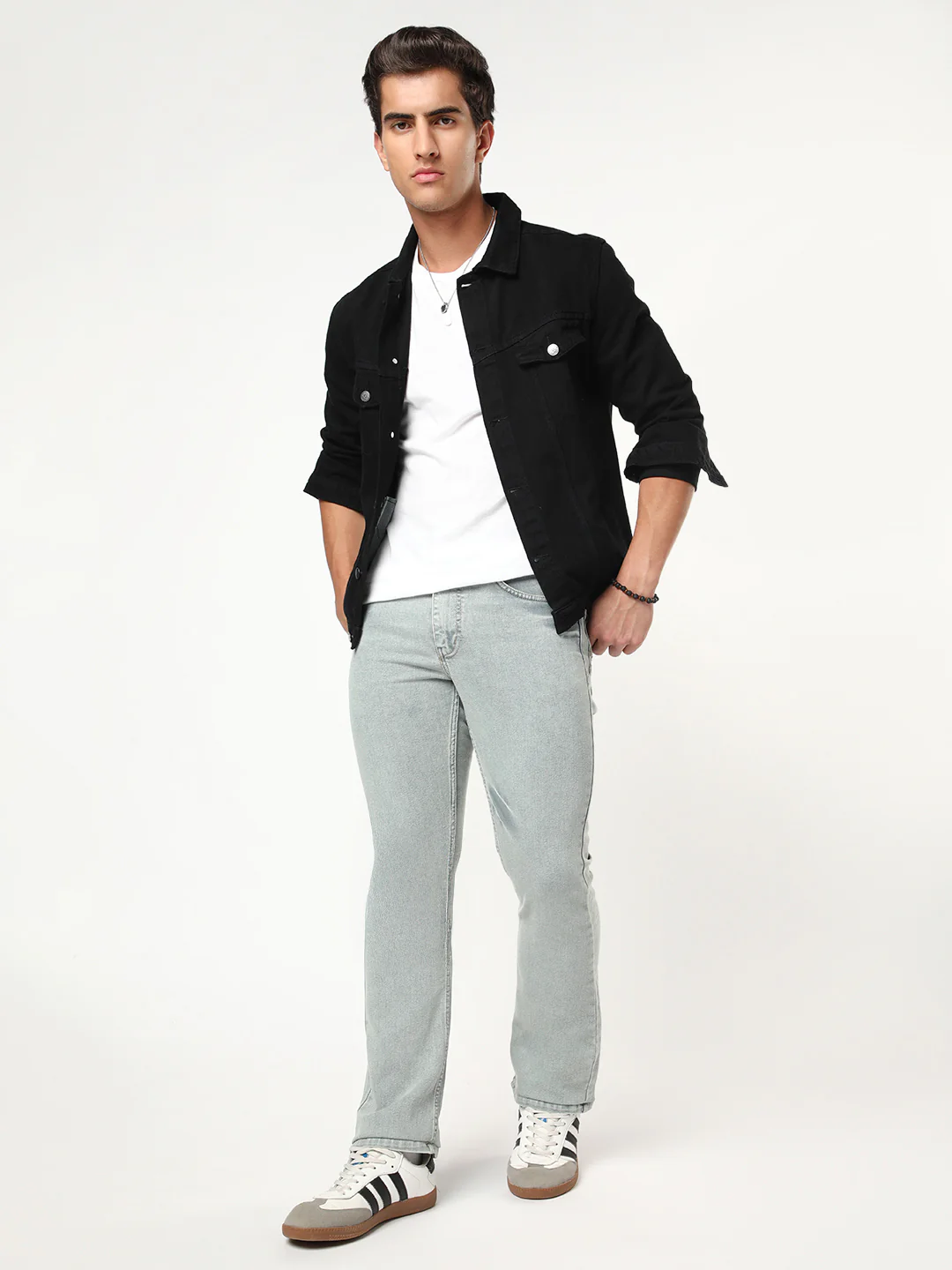 Men's Ice Grey Bootcut Fit Mid Rise Acid Wash Jeans Stretchable - Image 4