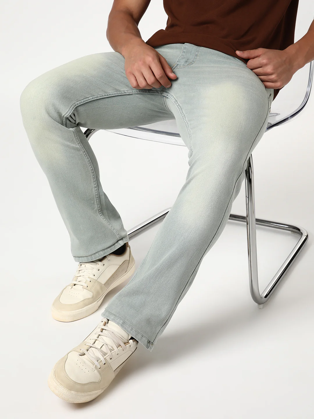 Men's Ice Grey Bootcut Fit Mid Rise Heavy Washed Jeans Stretchable