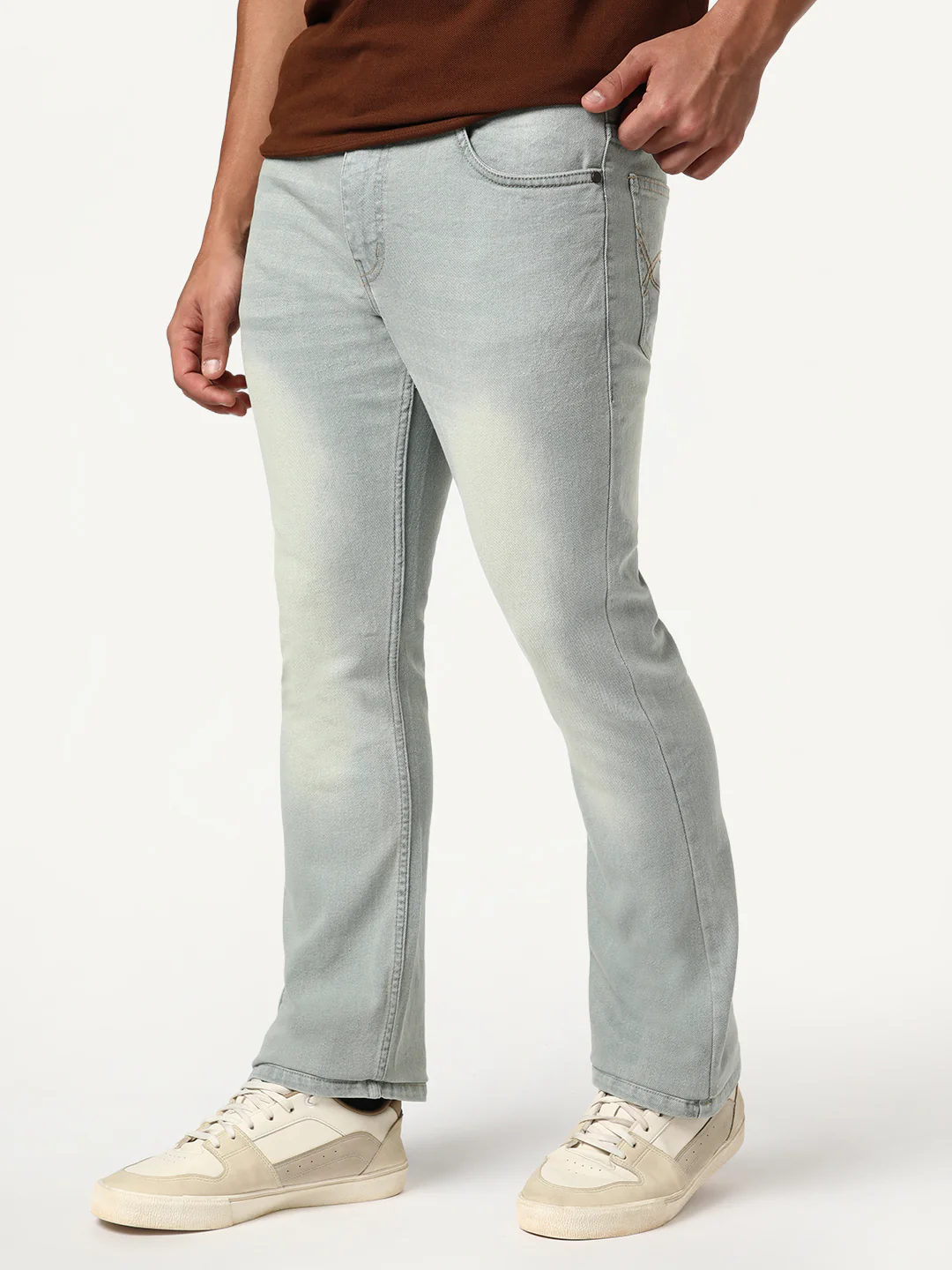 Men's Ice Grey Bootcut Fit Mid Rise Heavy Washed Jeans Stretchable - Image 2