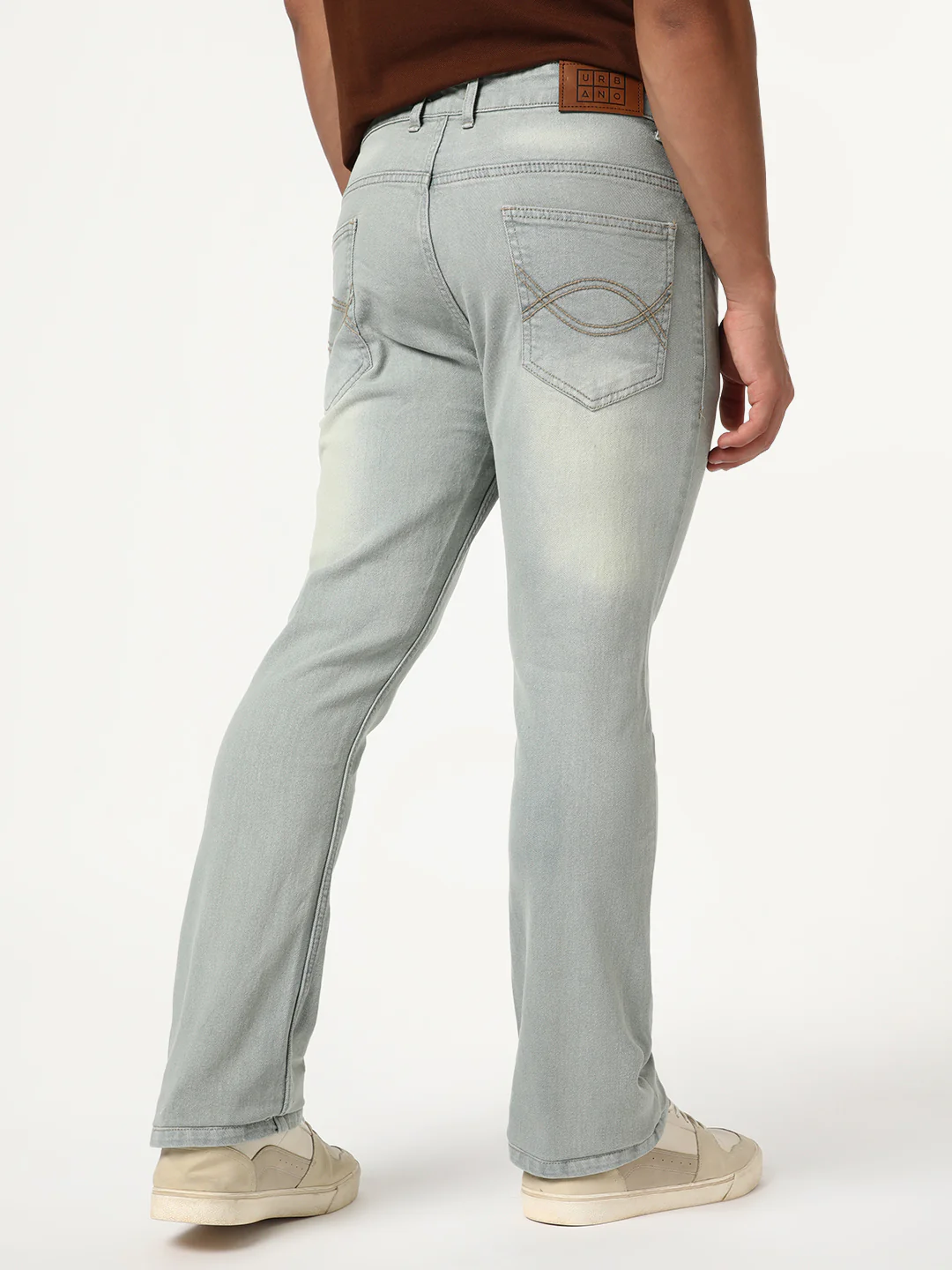 Men's Ice Grey Bootcut Fit Mid Rise Heavy Washed Jeans Stretchable - Image 3