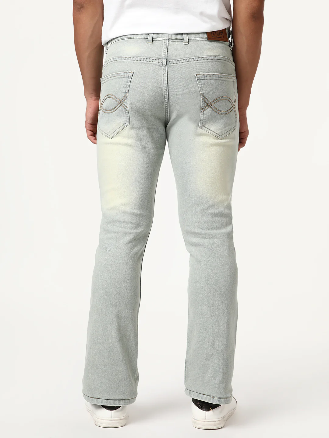Men's Ice Grey Bootcut Fit Mid Rise Tinted Heavy Washed Jeans Stretchable - Image 3