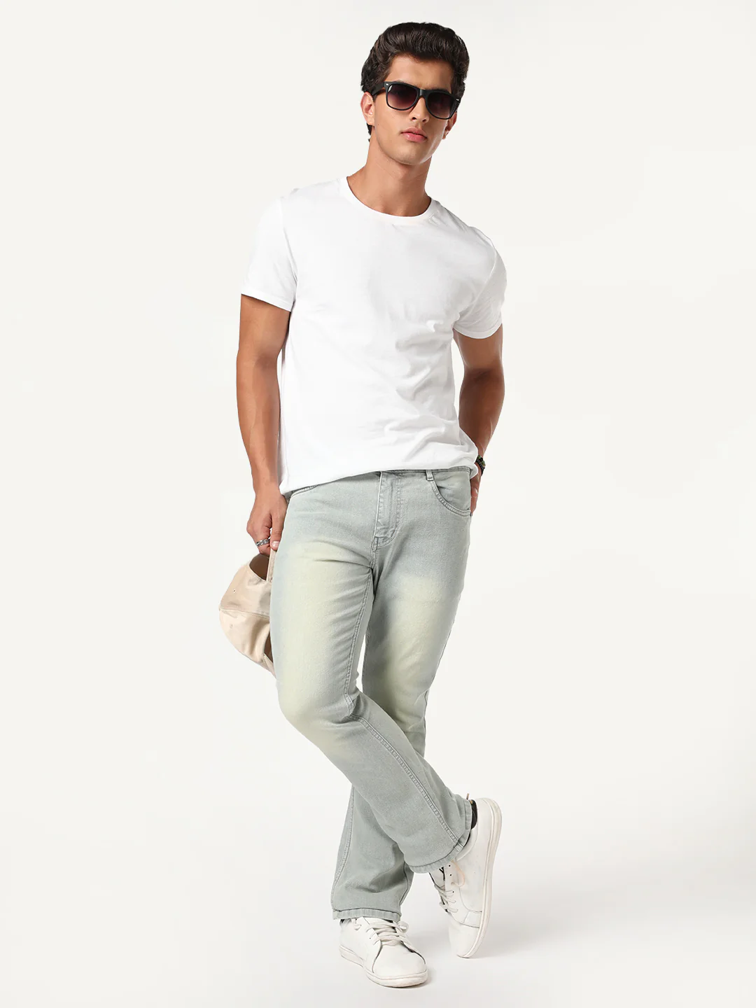 Men's Ice Grey Bootcut Fit Mid Rise Tinted Heavy Washed Jeans Stretchable - Image 4
