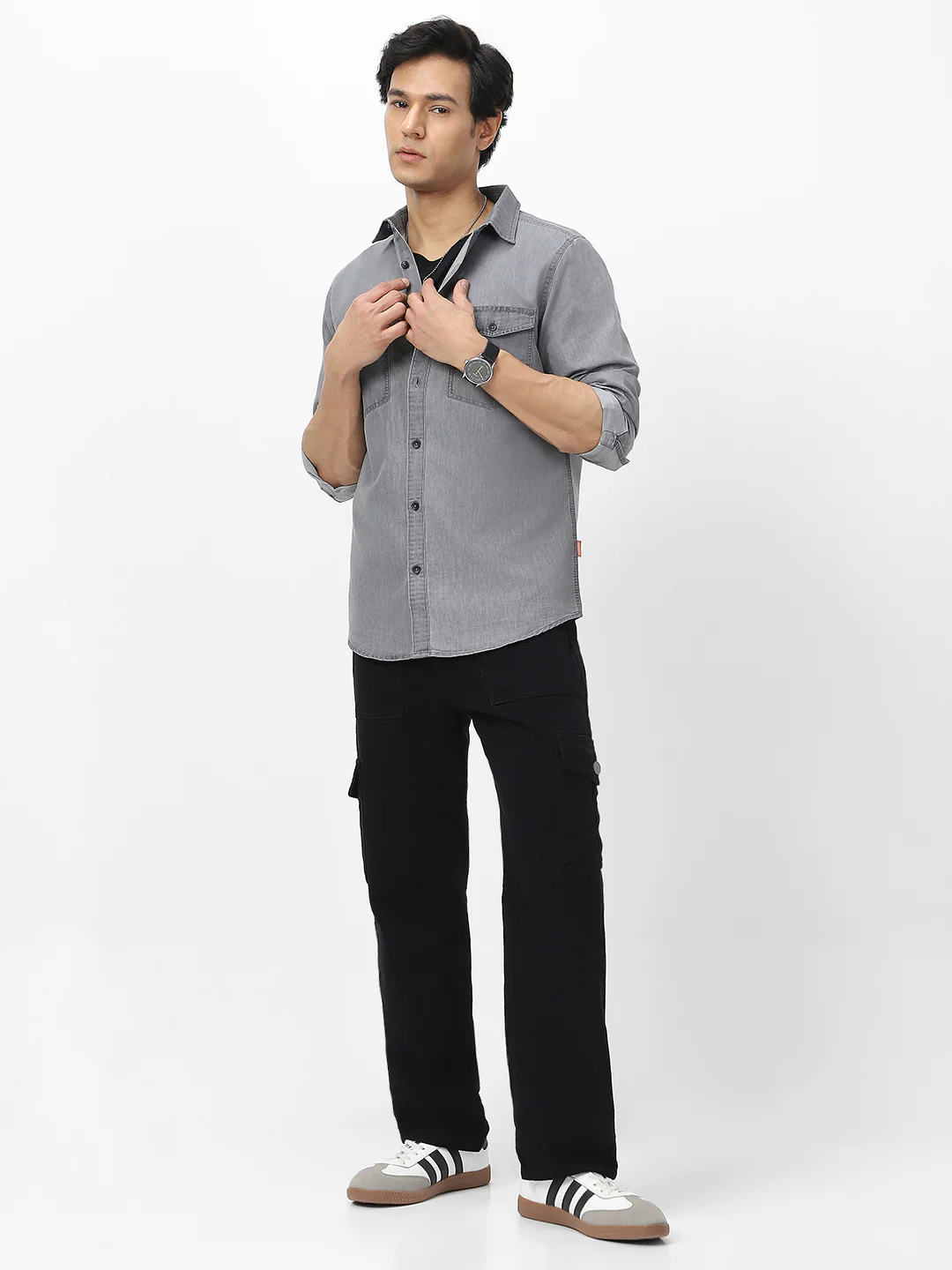 Men's Ice Grey Full Sleeve Regular Fit Casual Denim Shirt - Image 4