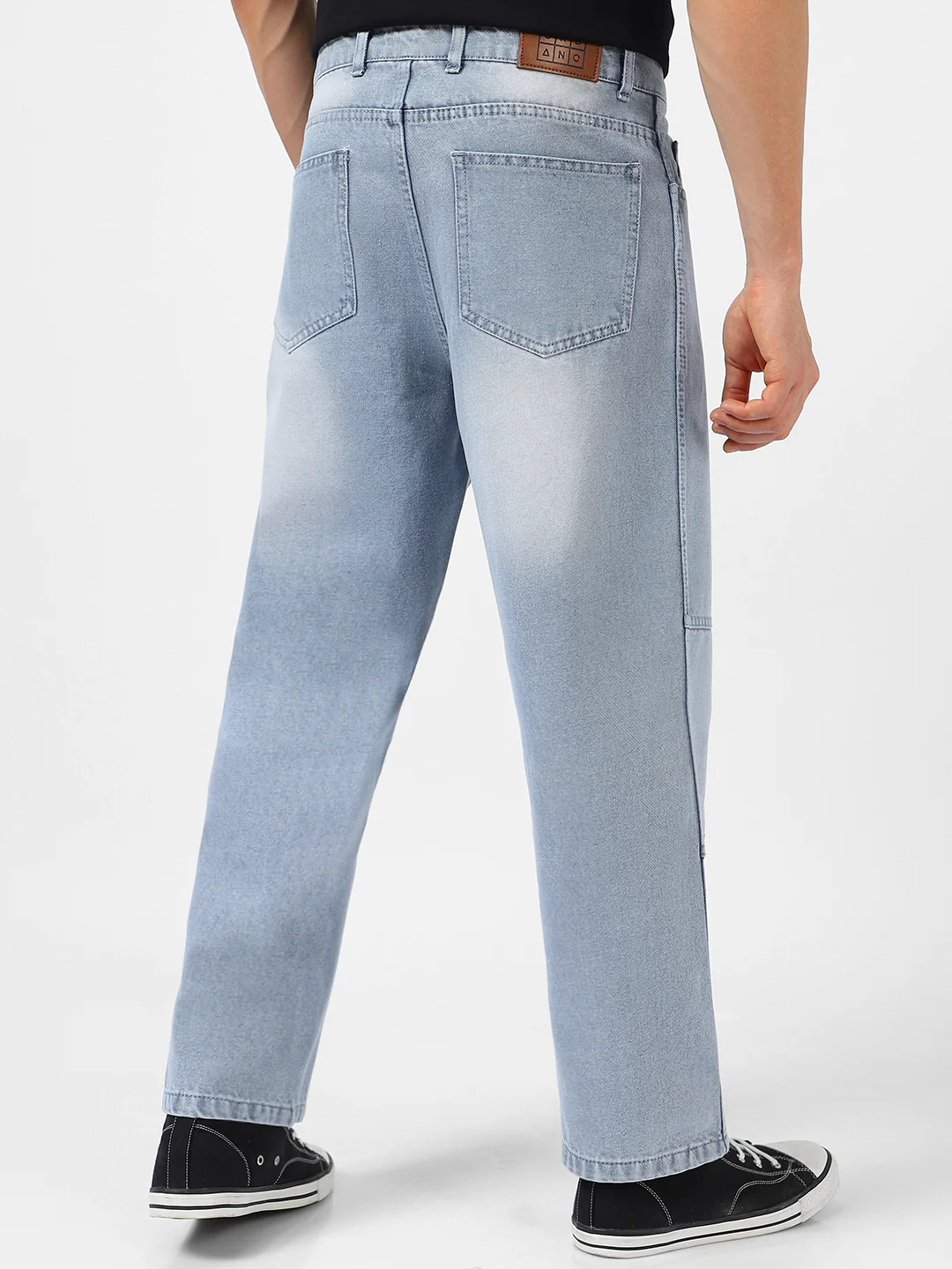 Men's Ice Grey Loose Baggy Fit Cut and Sew Panelled Jeans Non-Stretchable - Image 4