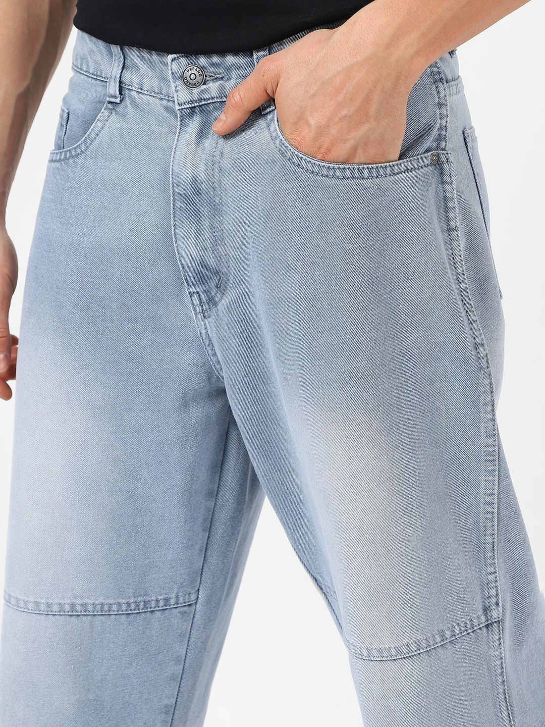 Men's Ice Grey Loose Baggy Fit Cut and Sew Panelled Jeans Non-Stretchable - Image 6