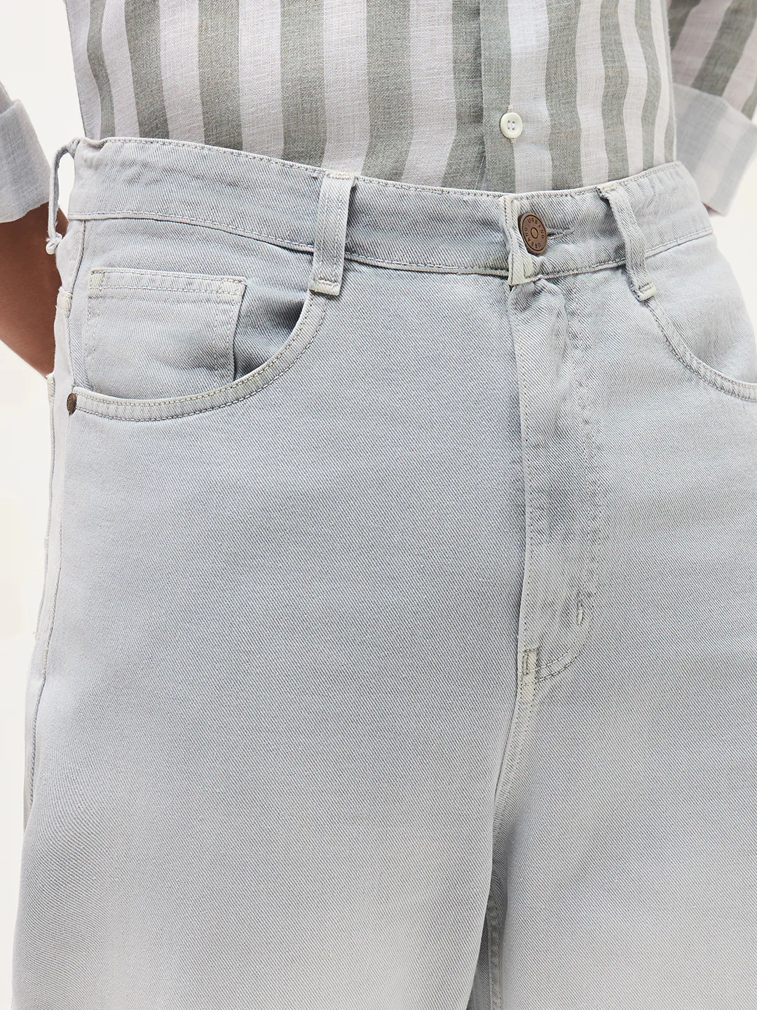 Men's Ice Grey Loose Baggy Fit Heavy Washed Faded Denim Jeans Non-Stretchable - Image 5