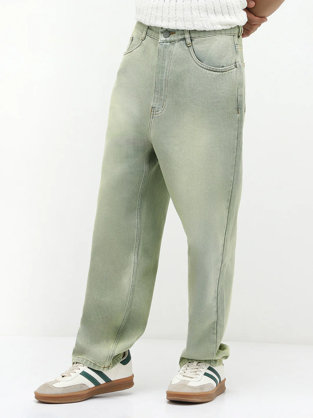 Men's Ice Grey Loose Baggy Fit Heavy Washed Jeans Non-Stretchable - Image 2