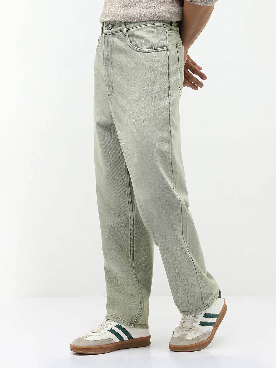 Men's Ice Grey Loose Baggy Fit Heavy Washed Jeans Non-Stretchable - Image 2