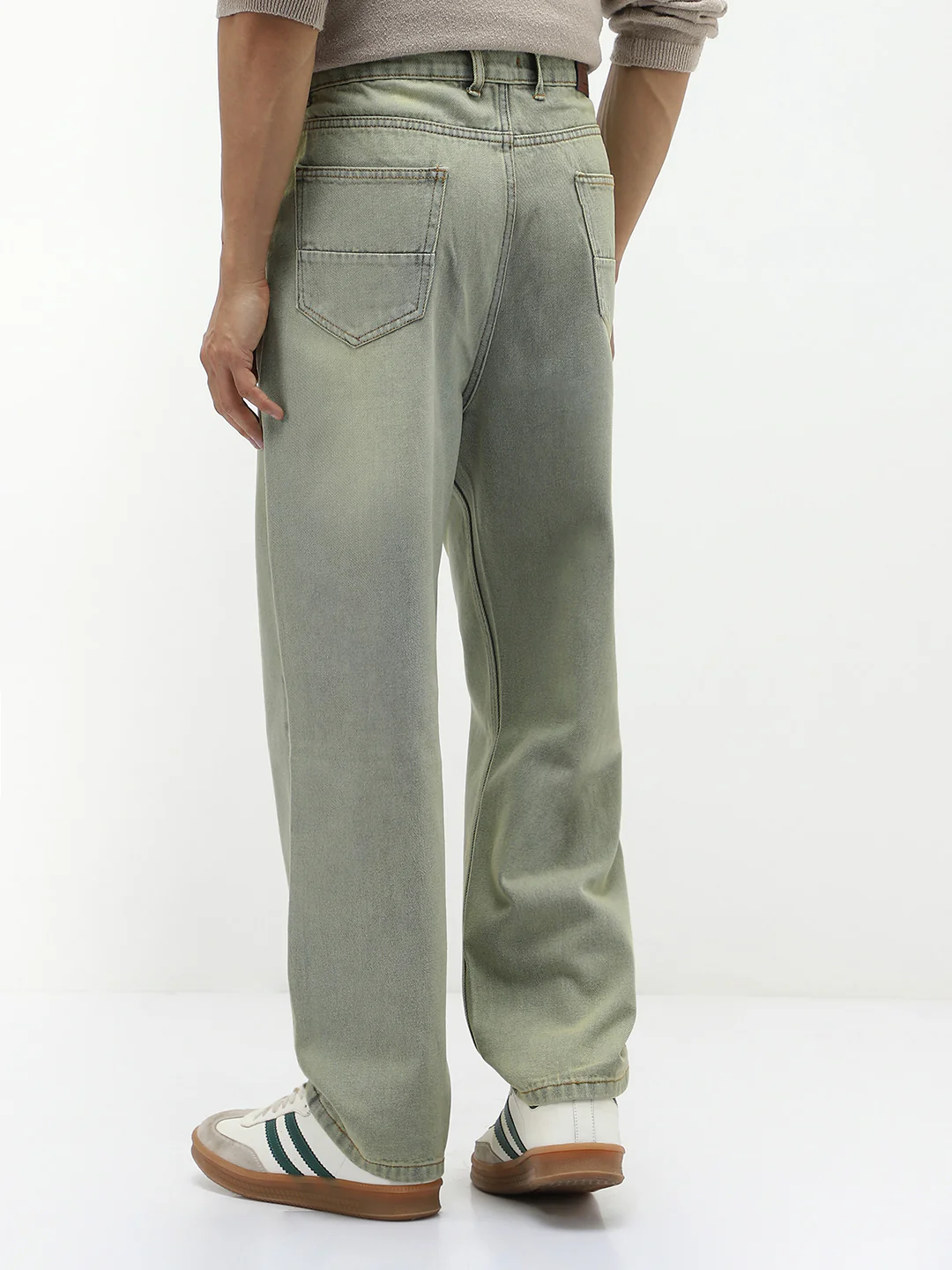 Men's Ice Grey Loose Baggy Fit Heavy Washed Jeans Non-Stretchable - Image 3