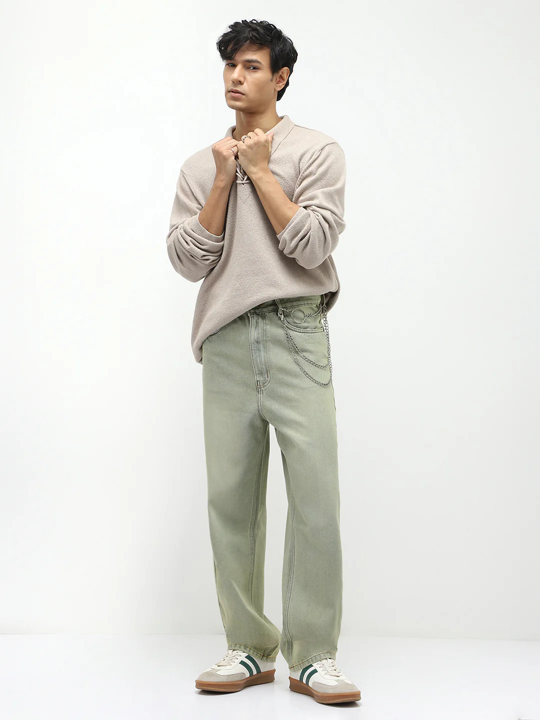 Men's Ice Grey Loose Baggy Fit Heavy Washed Jeans Non-Stretchable - Image 4