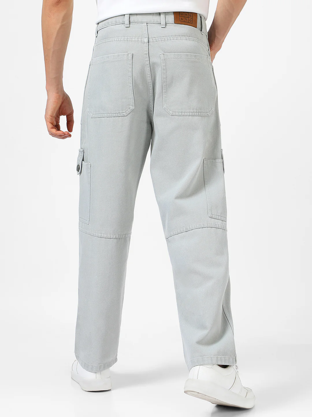 Men's Ice Grey Loose Baggy Fit Washed Cargo Jeans with 6 Pockets Non-Stretchable - Image 3