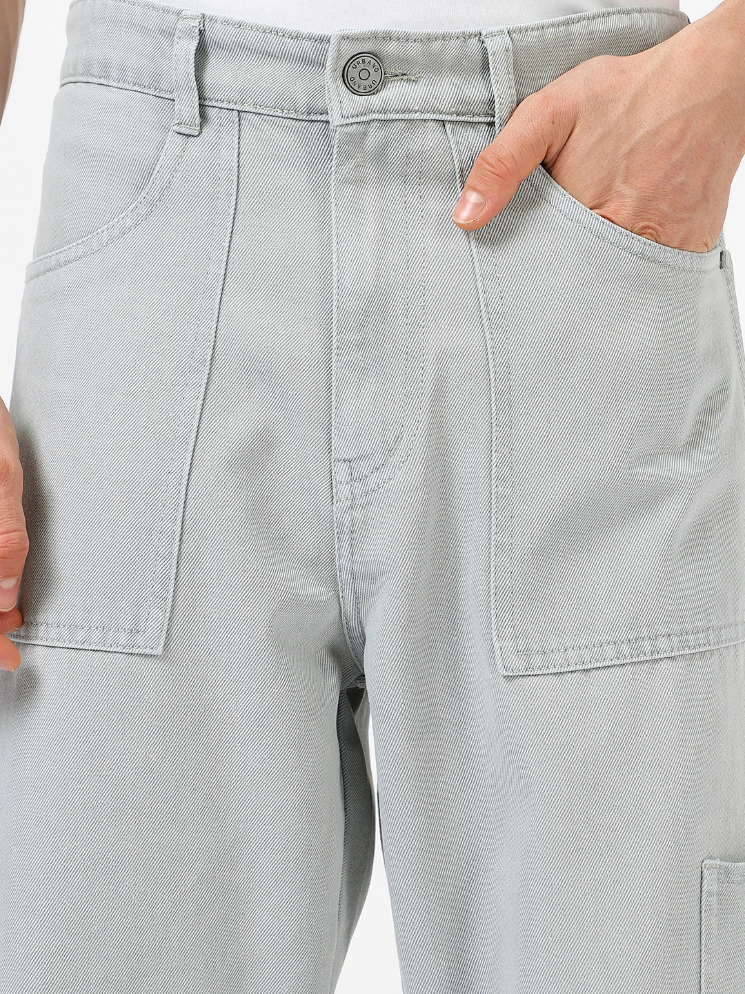 Men's Ice Grey Loose Baggy Fit Washed Cargo Jeans with 6 Pockets Non-Stretchable - Image 5