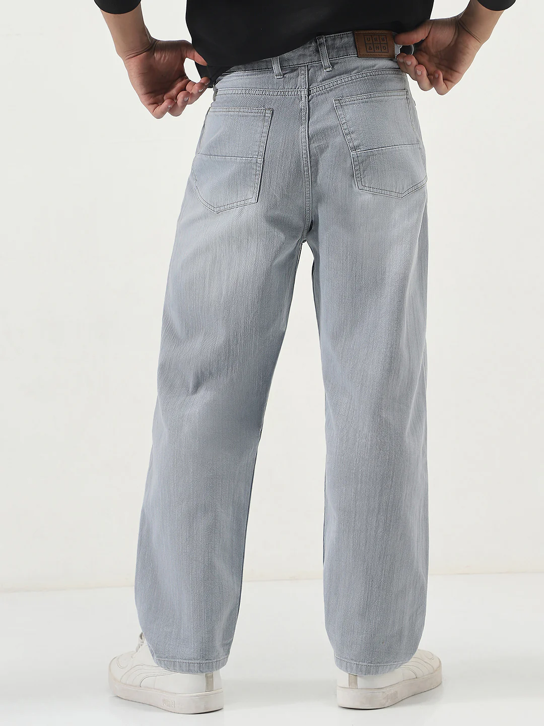Men's Ice Grey Loose Baggy Fit Washed Denim Jeans Non-Stretchable - Image 3