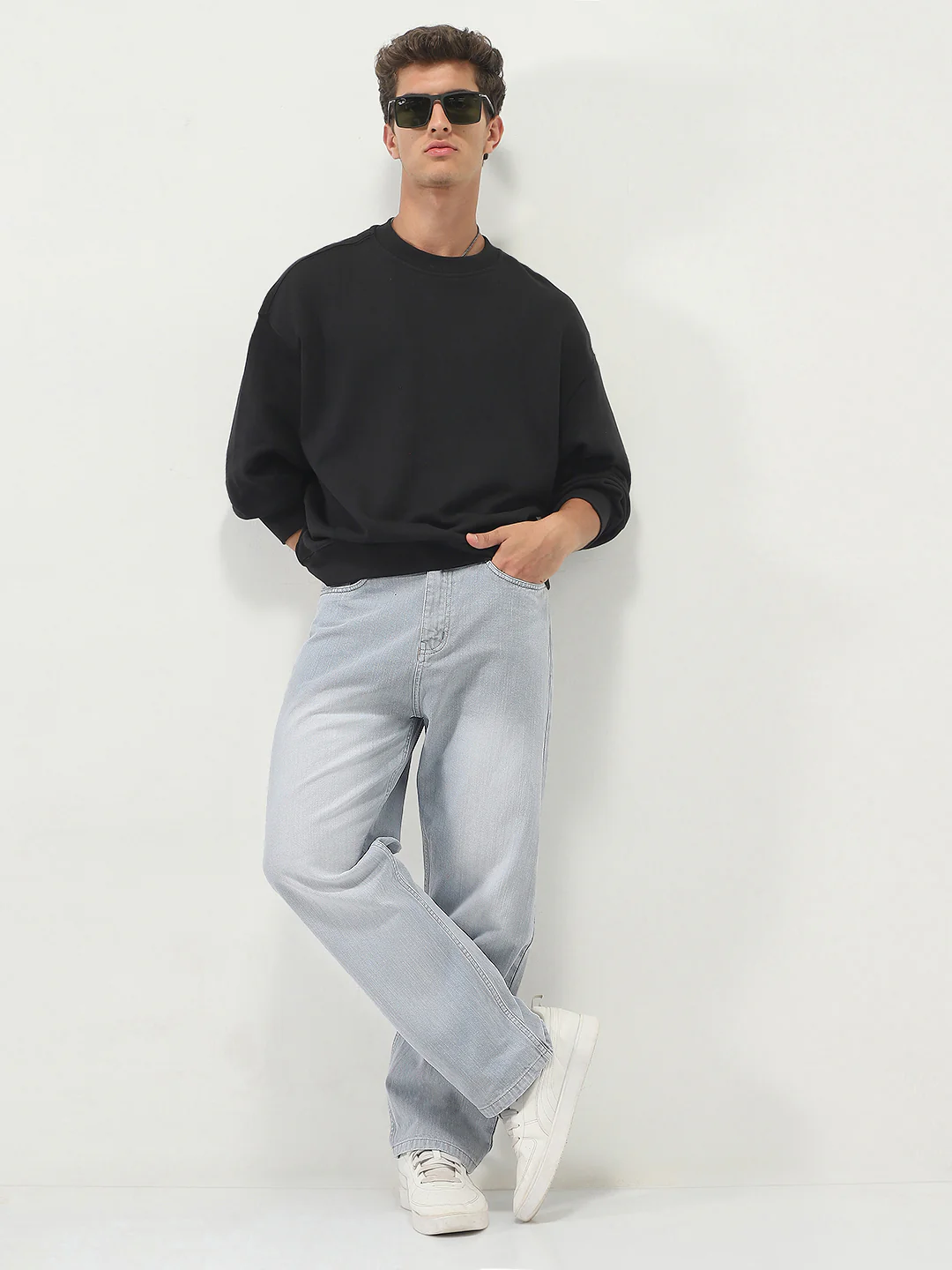 Men's Ice Grey Loose Baggy Fit Washed Denim Jeans Non-Stretchable - Image 4