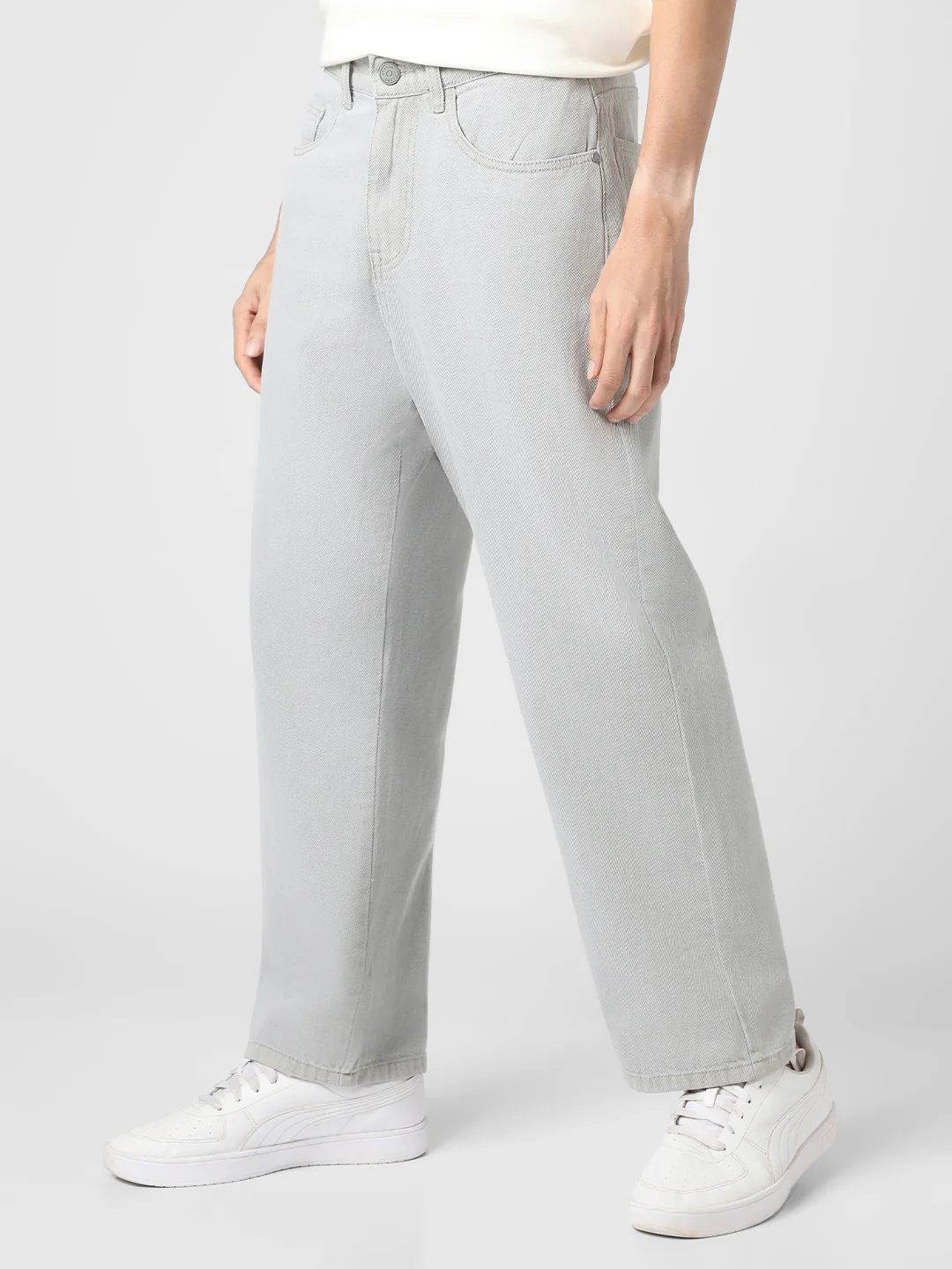 Men's Ice Grey Loose Baggy Fit Washed Jeans Non-Stretchable - Image 3