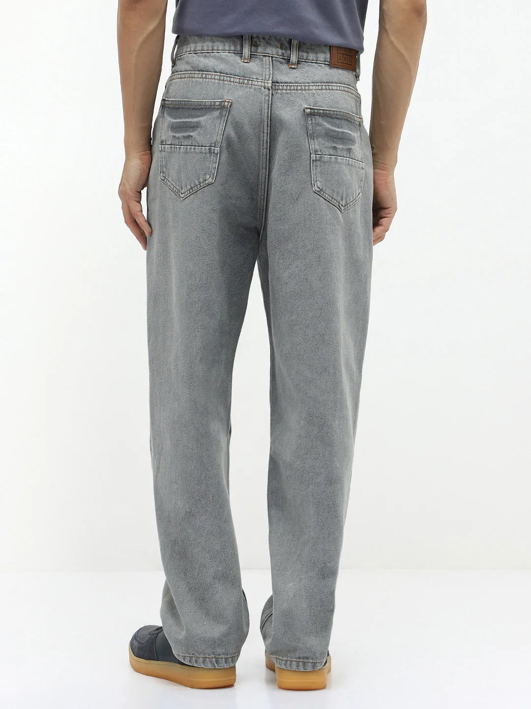 Men's Ice Grey Loose Baggy Fit Washed Jeans Non-Stretchable - Image 3