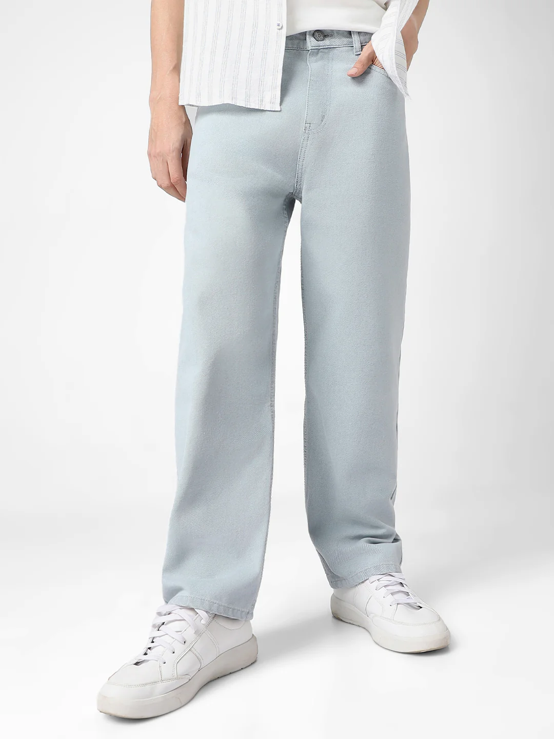 Men's Ice Grey Loose Baggy Fit Washed Jeans Non-Stretchable - Image 2