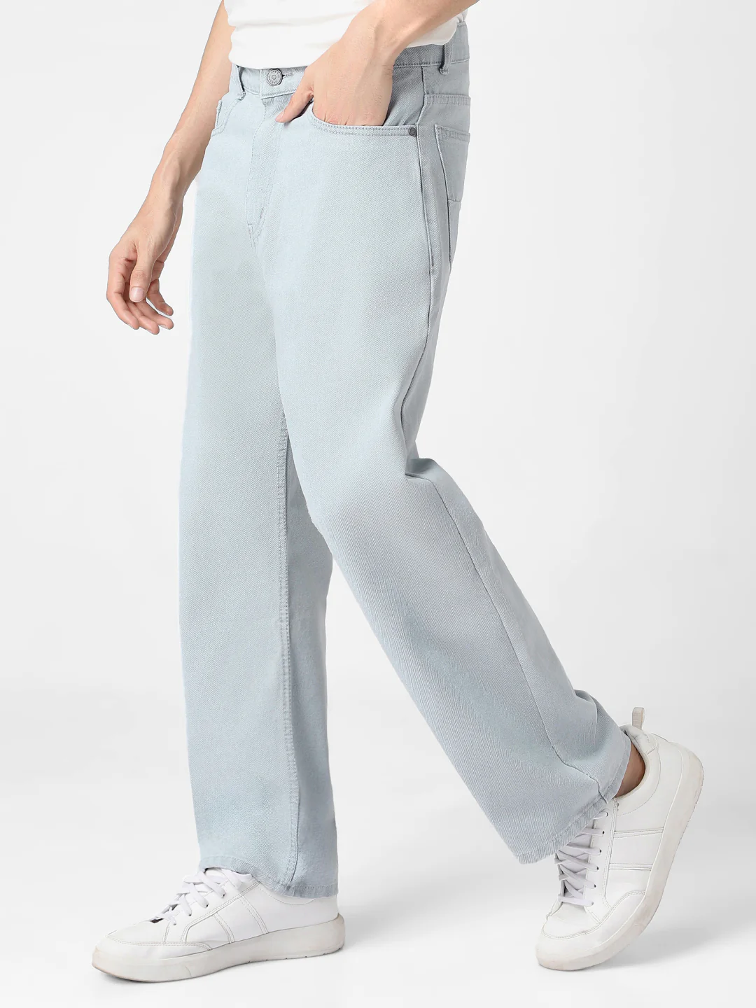 Men's Ice Grey Loose Baggy Fit Washed Jeans Non-Stretchable - Image 3