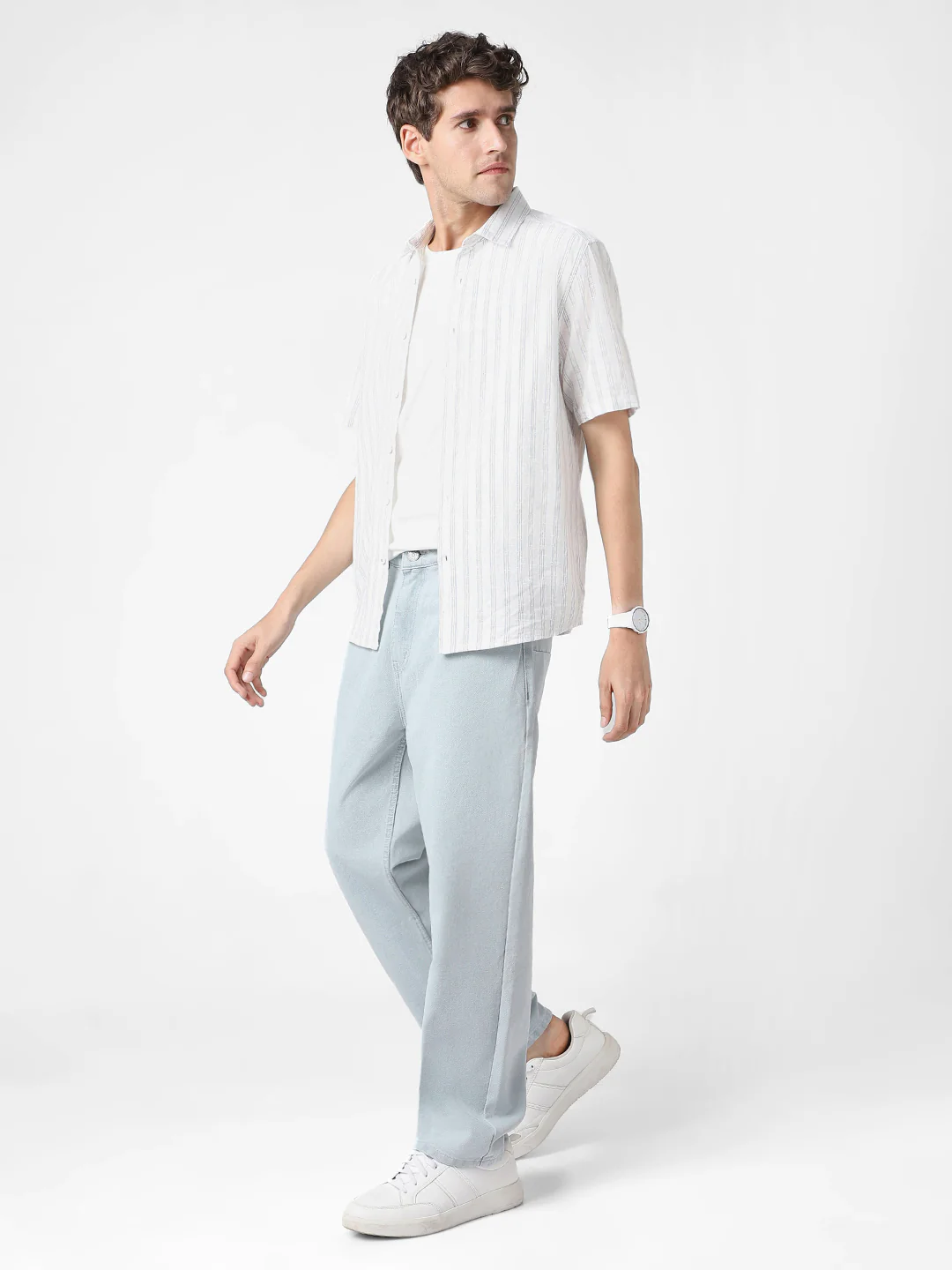 Men's Ice Grey Loose Baggy Fit Washed Jeans Non-Stretchable - Image 5