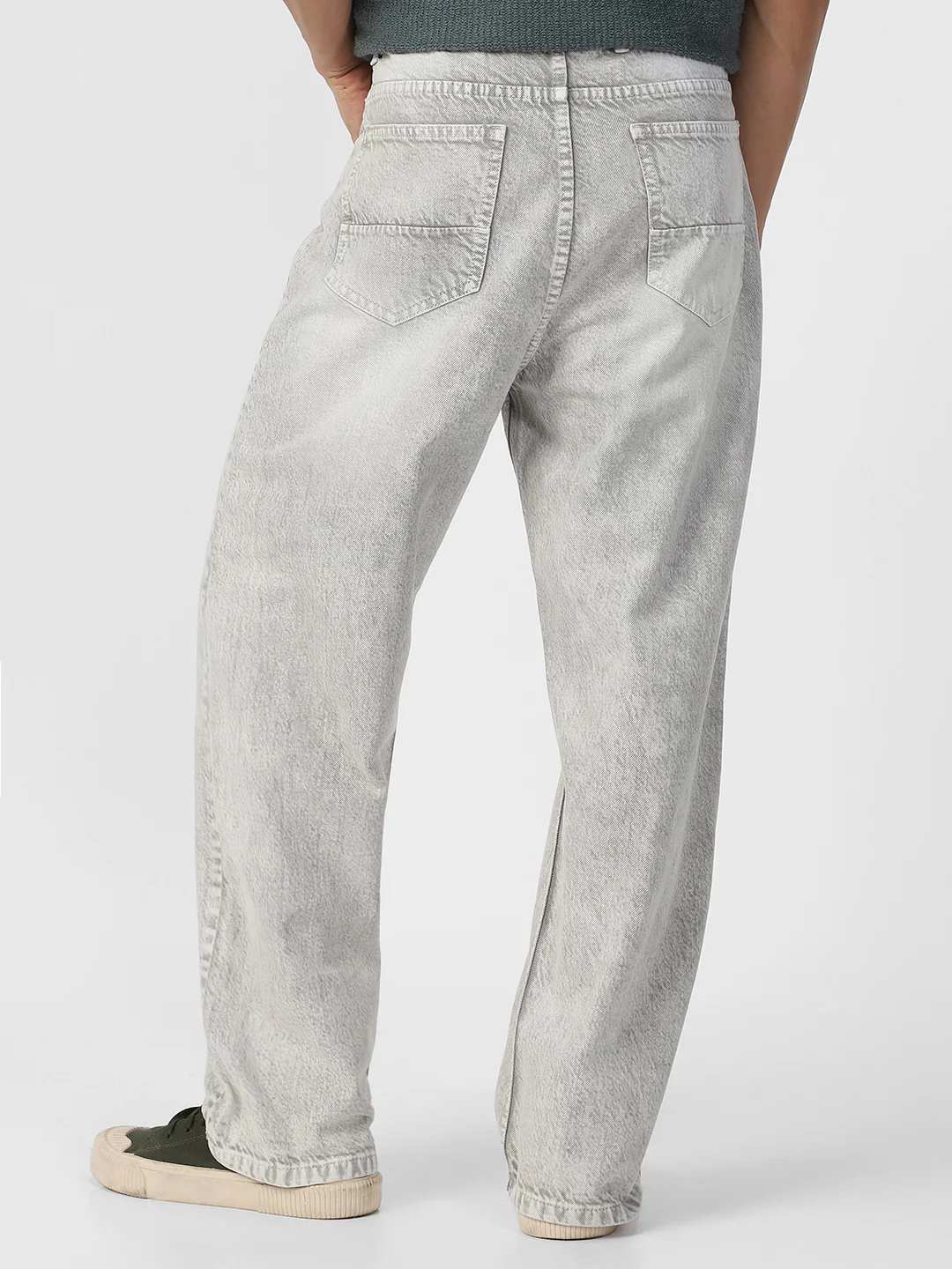 Men's Ice Grey Loose Baggy Fit Washed Jeans Non-Stretchable - Image 3