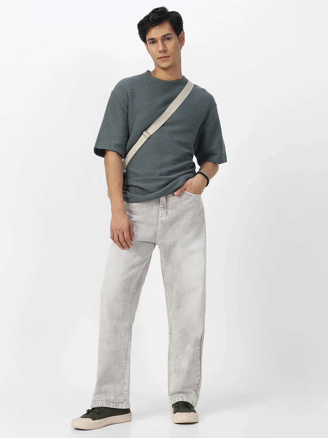 Men's Ice Grey Loose Baggy Fit Washed Jeans Non-Stretchable - Image 4