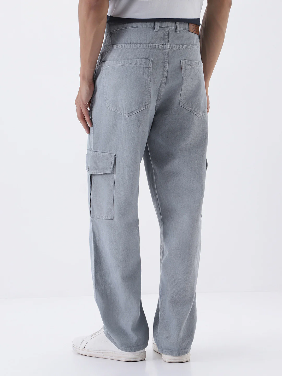 Men's Ice Grey Loose Fit Cargo Jeans with 6 Pockets Non-Stretchable - Image 4