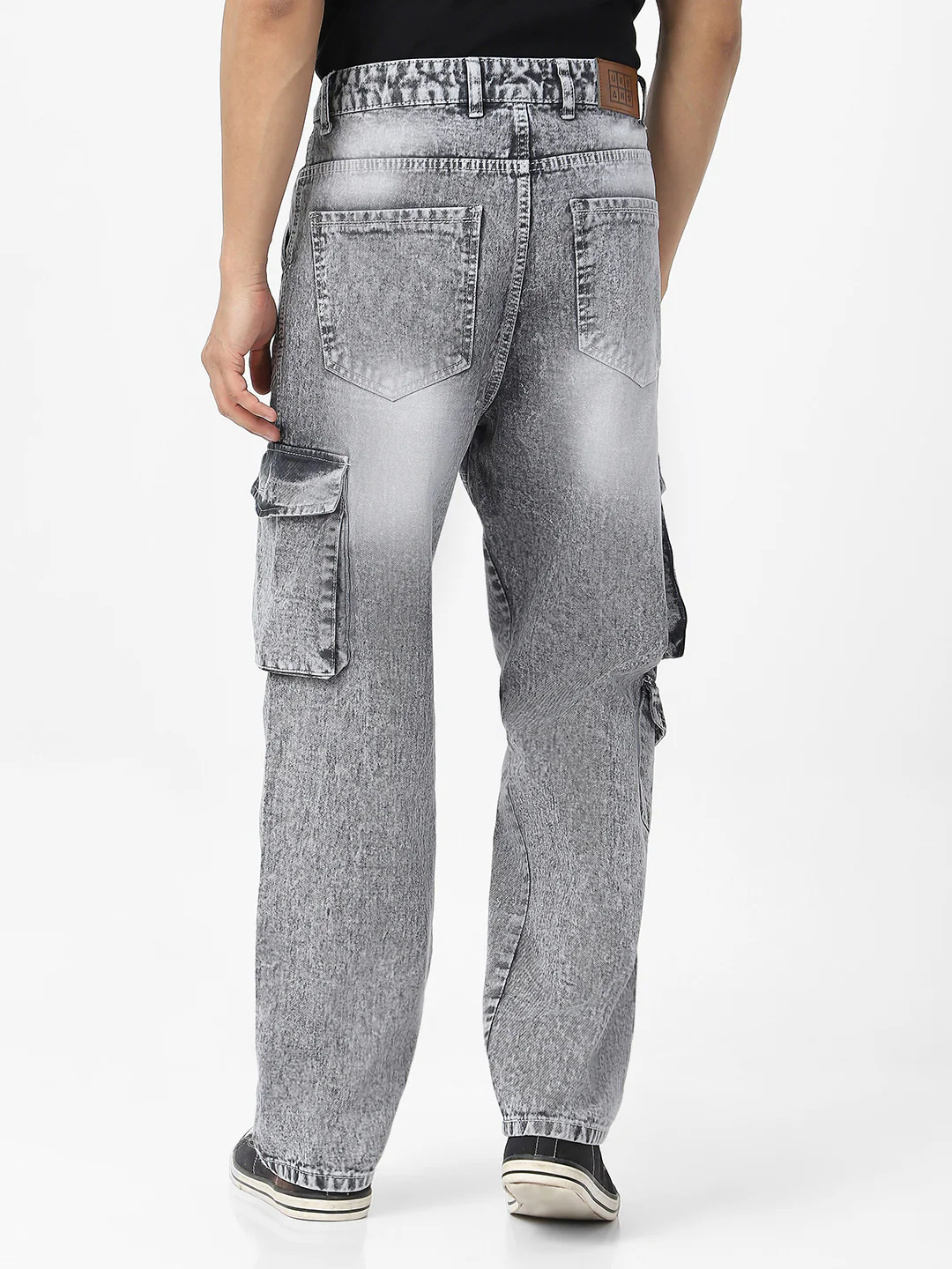 Men's Ice Grey Loose Baggy Fit Washed Cargo Jeans with 7 Pockets Non-Stretchable - Image 3