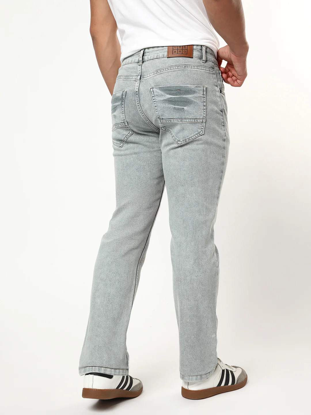 Men's Ice Grey Regular Fit Acid Washed Denim Jeans Stretchable - Image 3