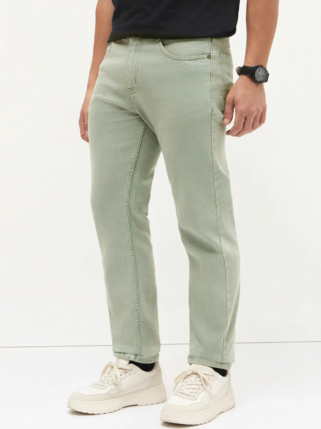 Men's Ice Grey Regular Fit Towel Washed Yellow Tint Denim Jeans Stretchable - Image 3