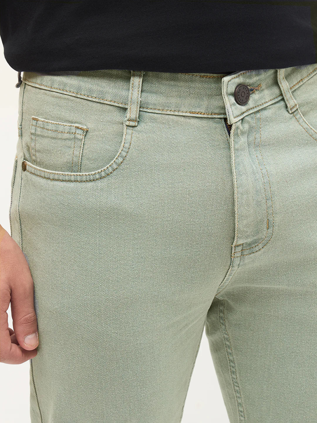Men's Ice Grey Regular Fit Towel Washed Yellow Tint Denim Jeans Stretchable - Image 6