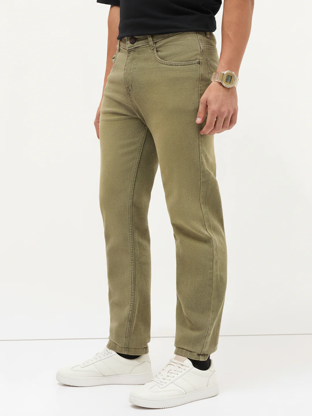 Men's Ice Grey Regular Fit Whisker Wash Yellow Tint Denim Jeans Stretchable - Image 3