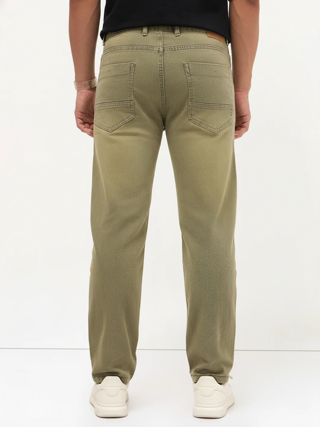 Men's Ice Grey Regular Fit Whisker Wash Yellow Tint Denim Jeans Stretchable - Image 4