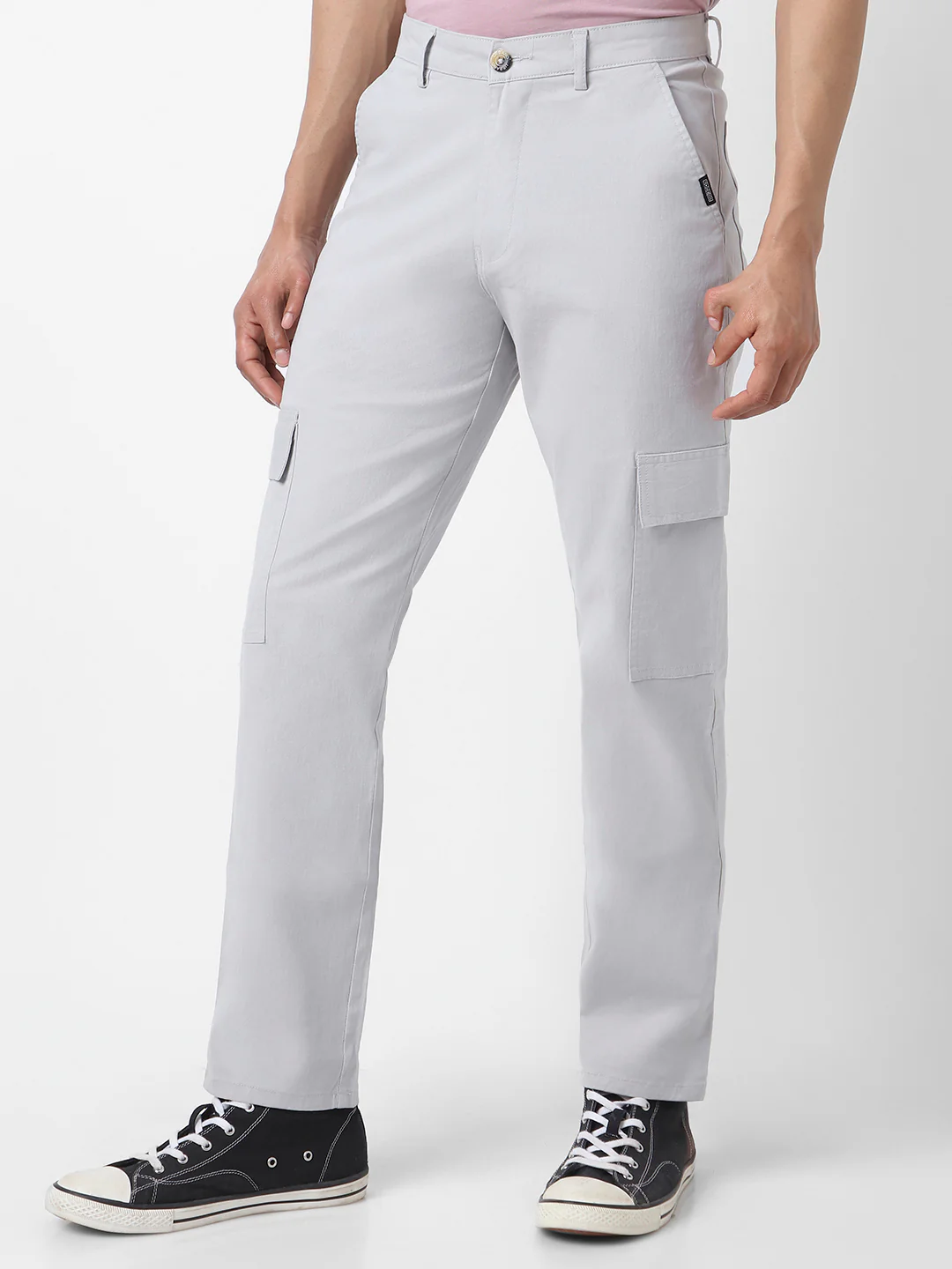 Urbano Fashion Men's Ice Grey Regular Fit Solid Cargo Chino Pant with 6 Pockets Stretchable