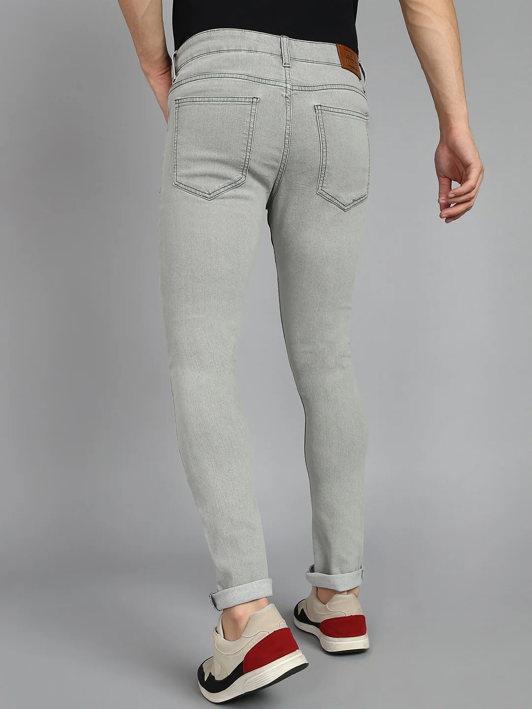 Men's Ice Grey Regular Fit Washed Jeans Stretchable - Image 3