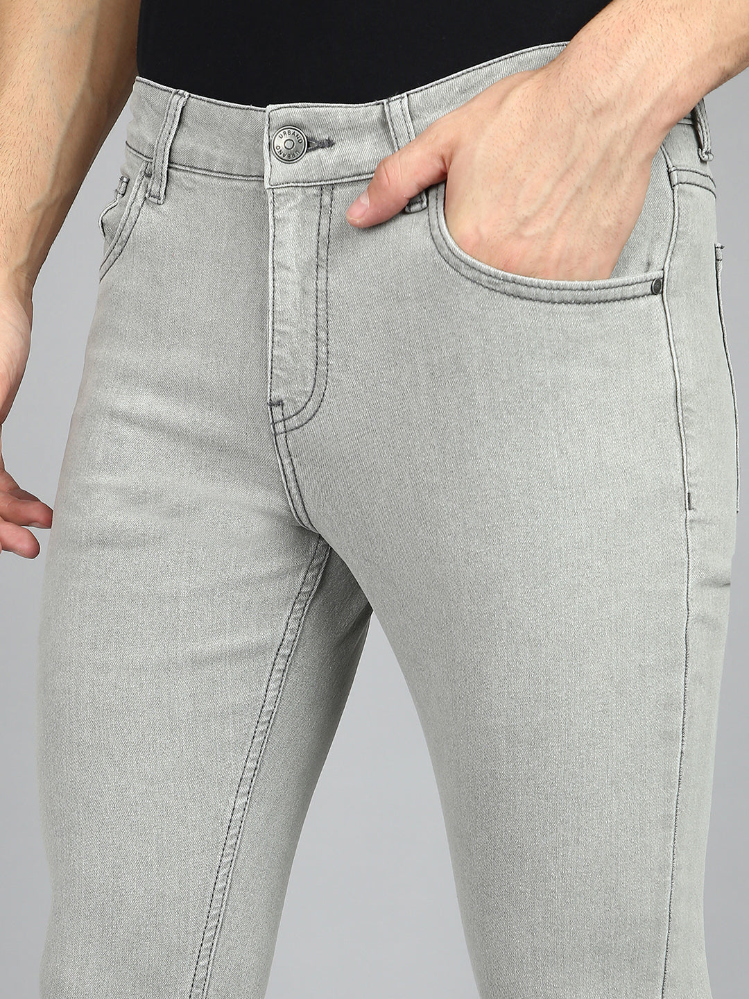 Men's Ice Grey Regular Fit Washed Jeans Stretchable - Image 5