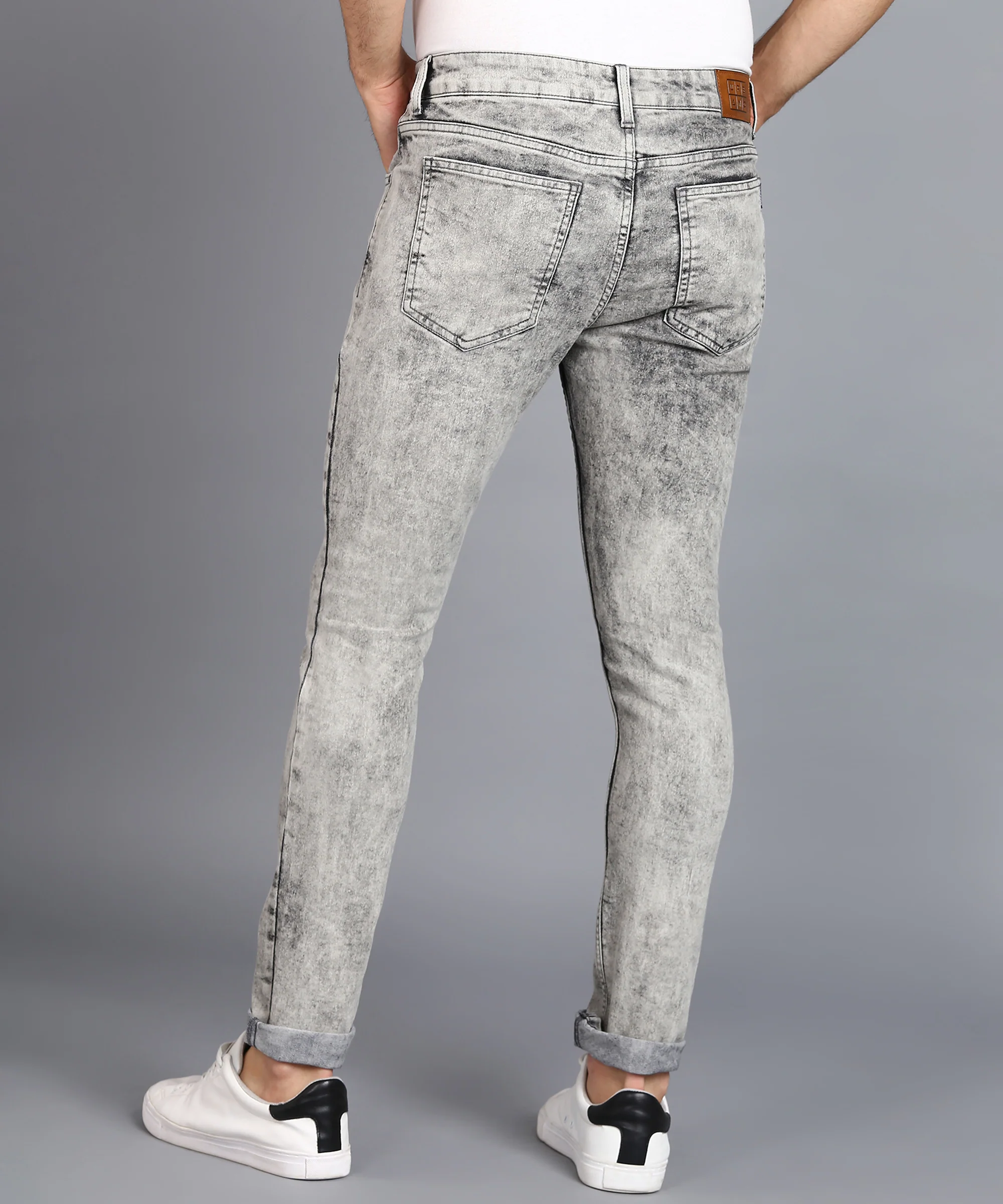 Men's Ice Grey Regular Fit Washed Jeans Stretchable - Image 4