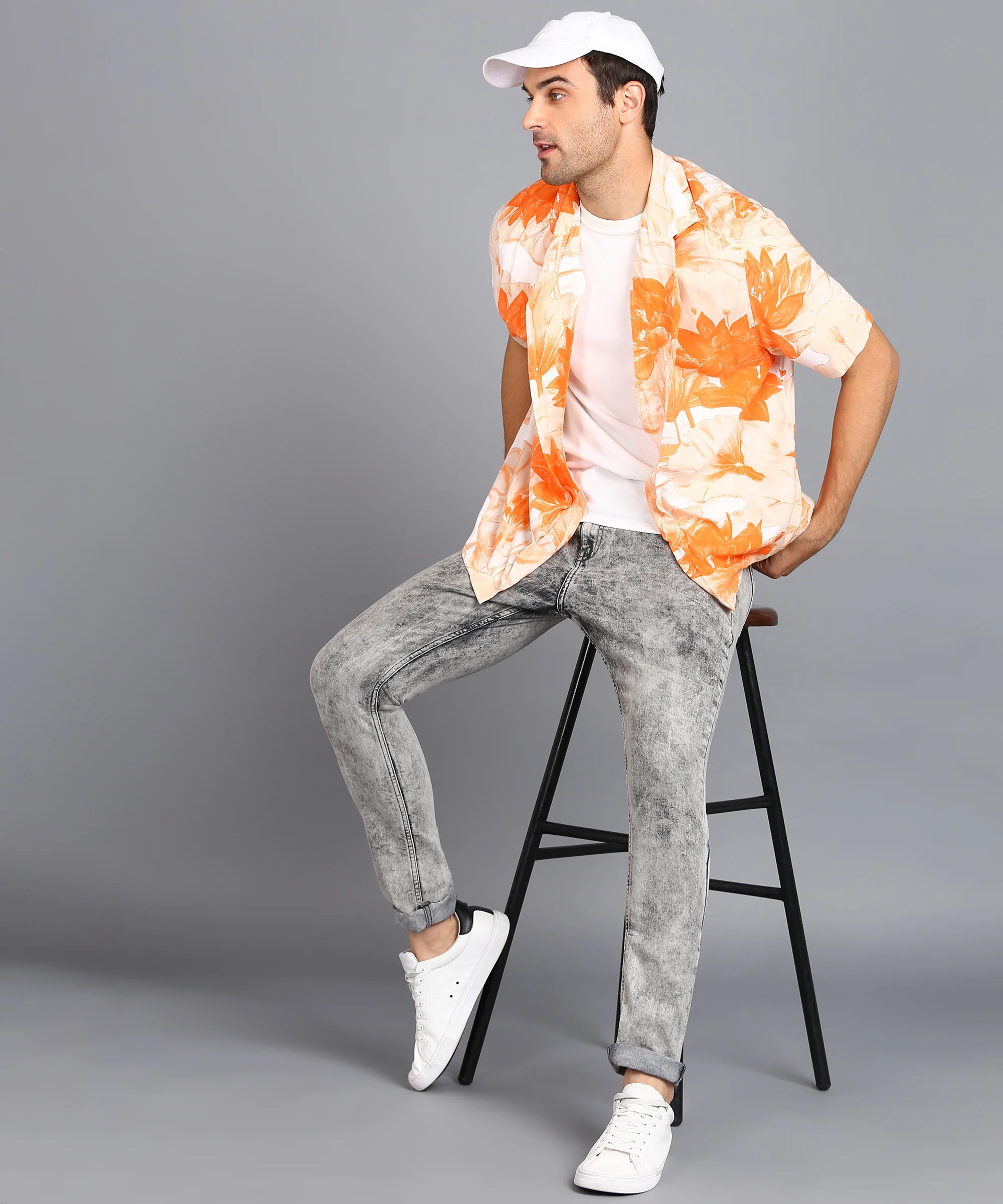 Men's Ice Grey Regular Fit Washed Jeans Stretchable - Image 5