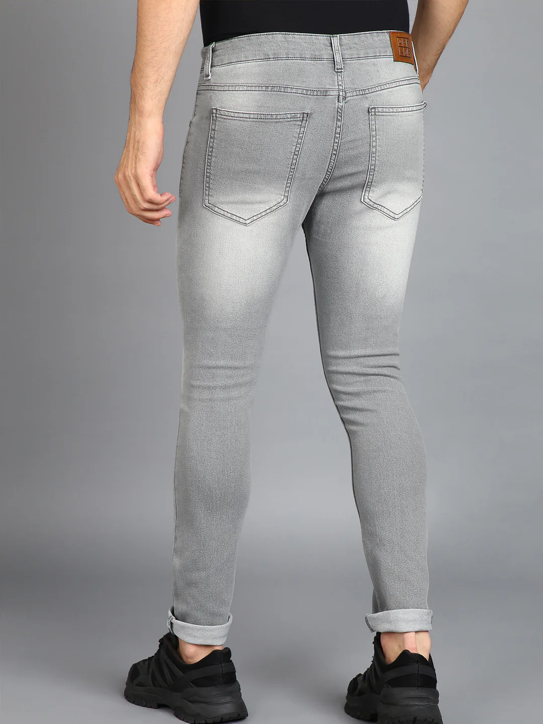 Men's Ice Grey Regular Fit Washed Jeans Stretchable - Image 4
