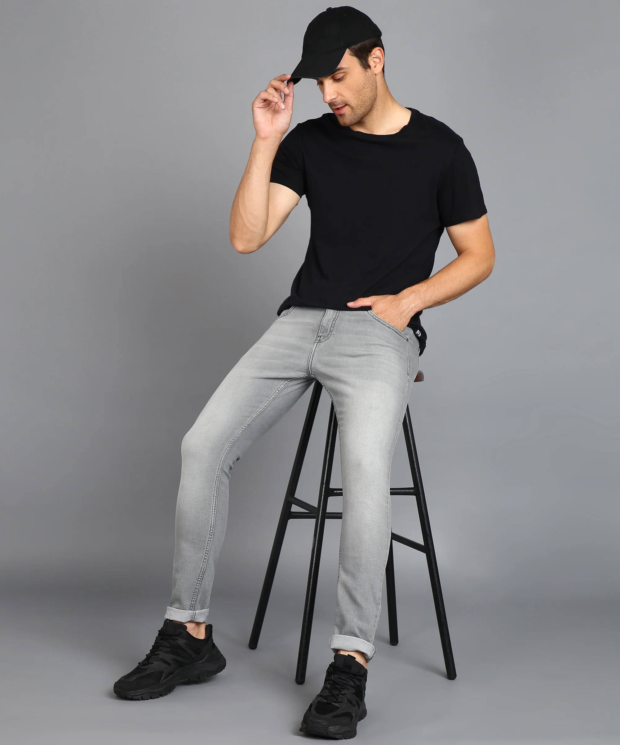 Men's Ice Grey Regular Fit Washed Jeans Stretchable - Image 5