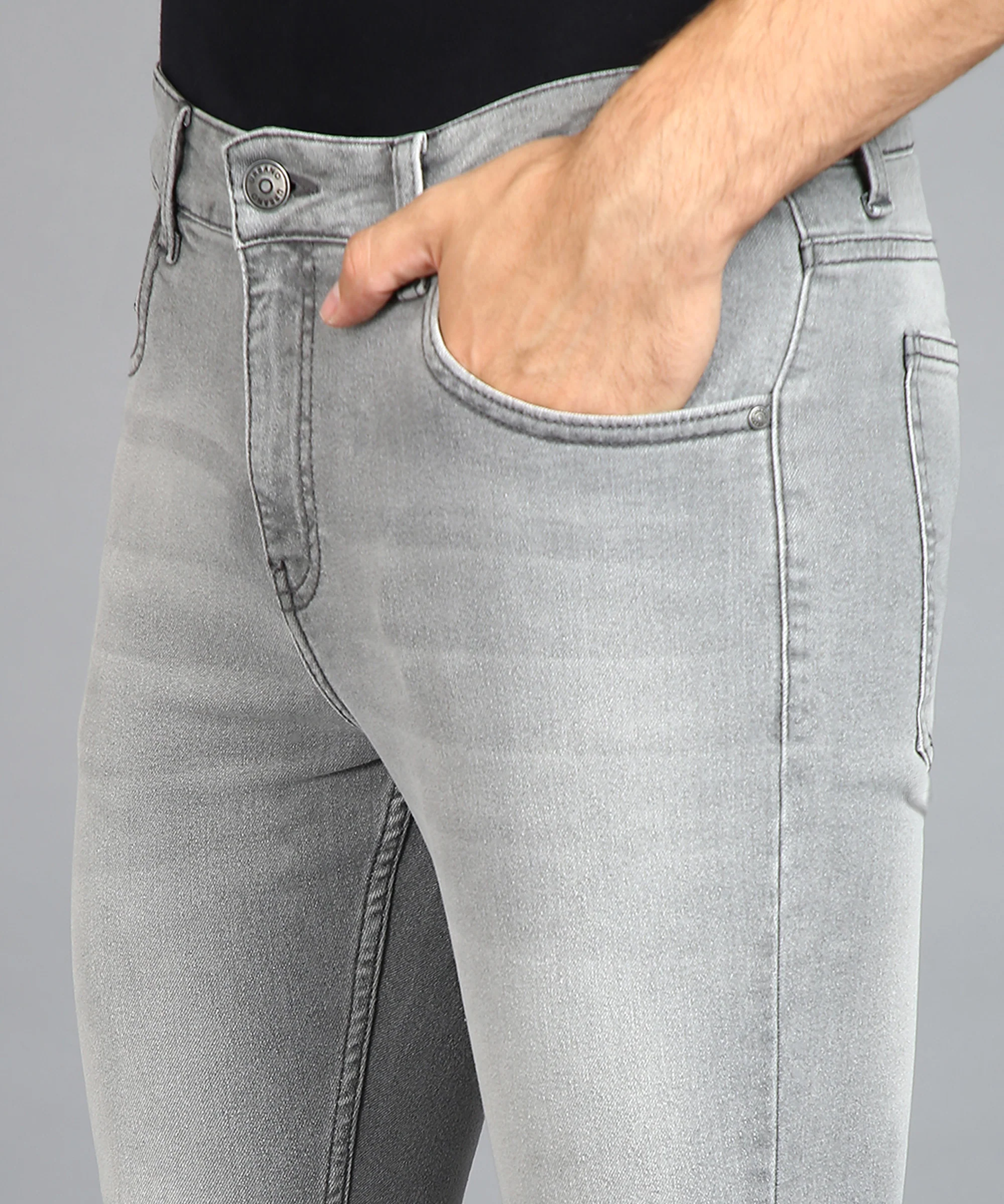 Men's Ice Grey Regular Fit Washed Jeans Stretchable - Image 6