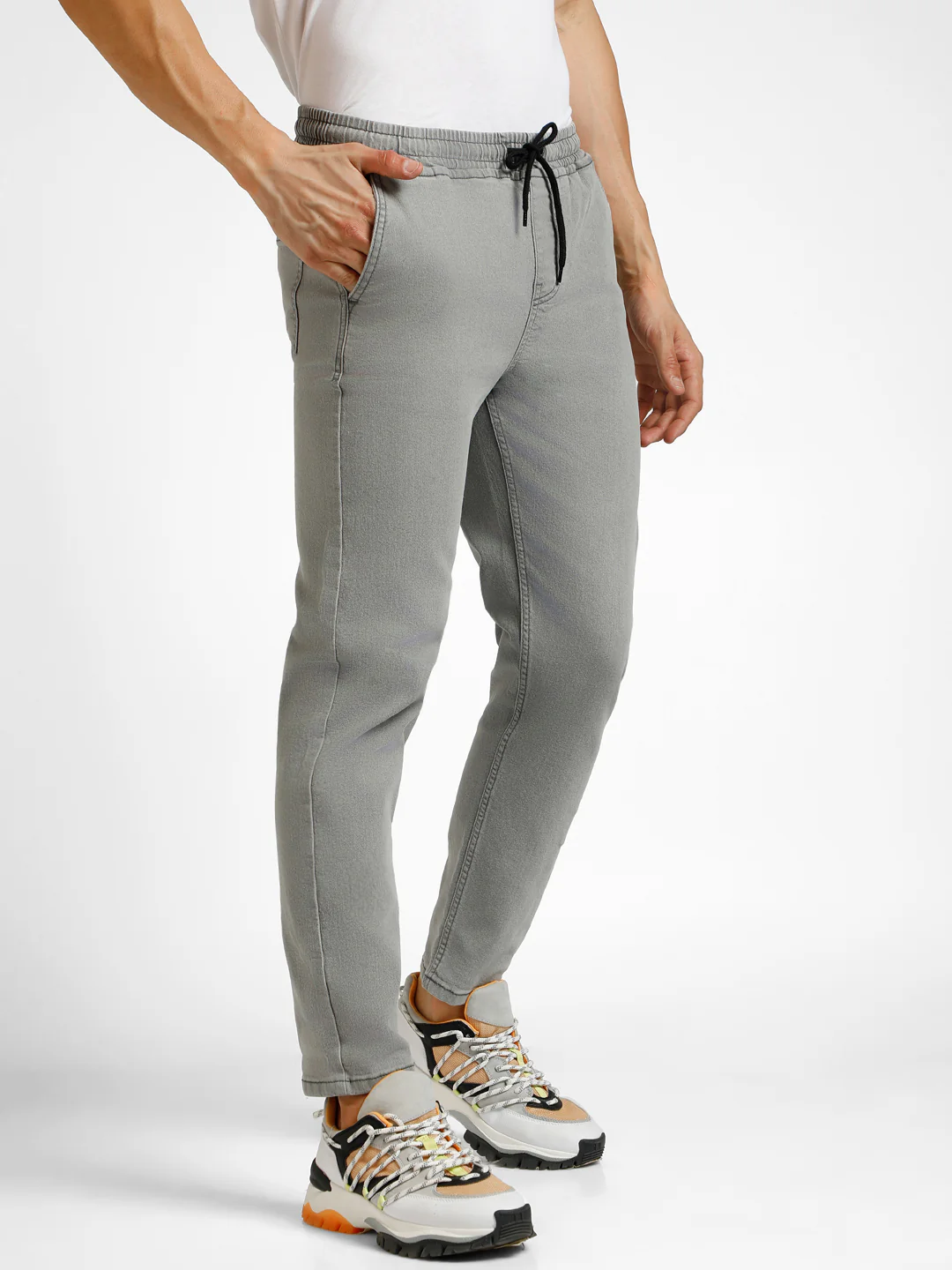 Men's Ice Grey Regular Fit Washed Jogger Jeans Stretchable - Image 2