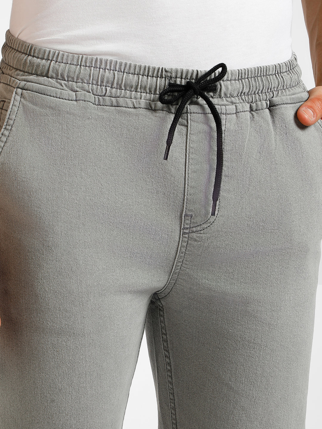 Men's Ice Grey Regular Fit Washed Jogger Jeans Stretchable - Image 5