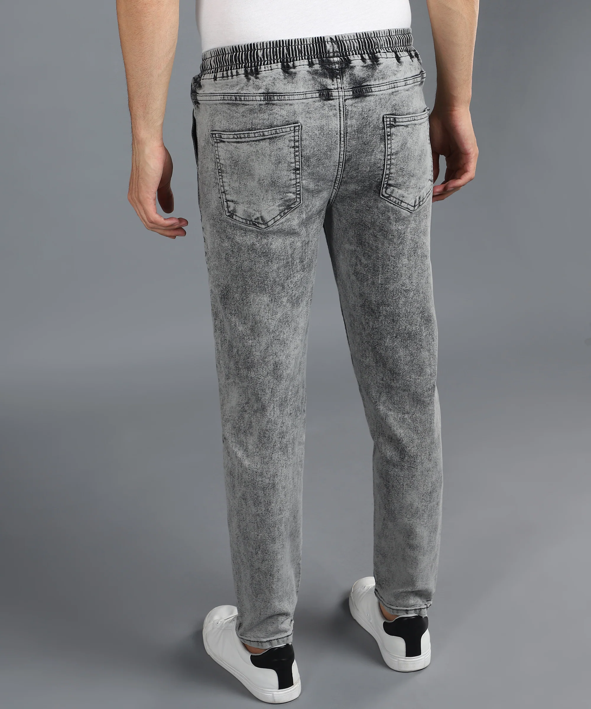 Men's Ice Grey Regular Fit Washed Jogger Jeans Stretchable - Image 3