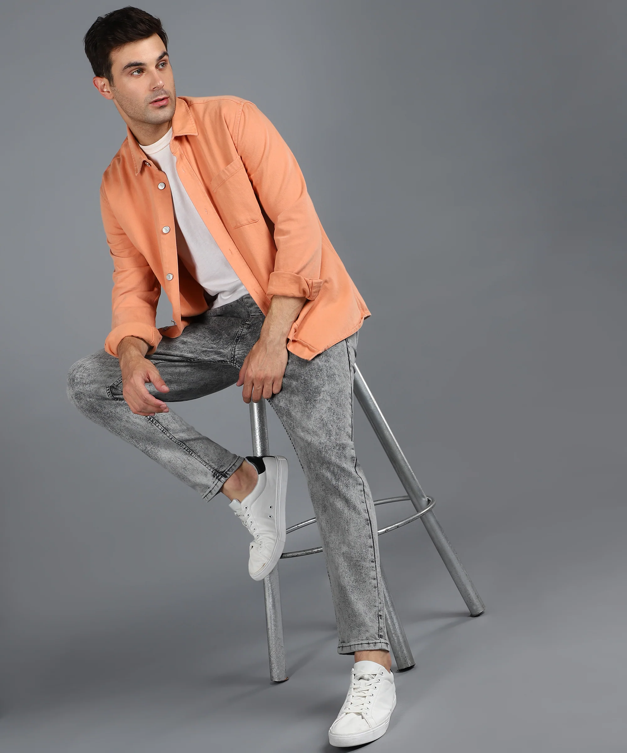 Men's Ice Grey Regular Fit Washed Jogger Jeans Stretchable - Image 4