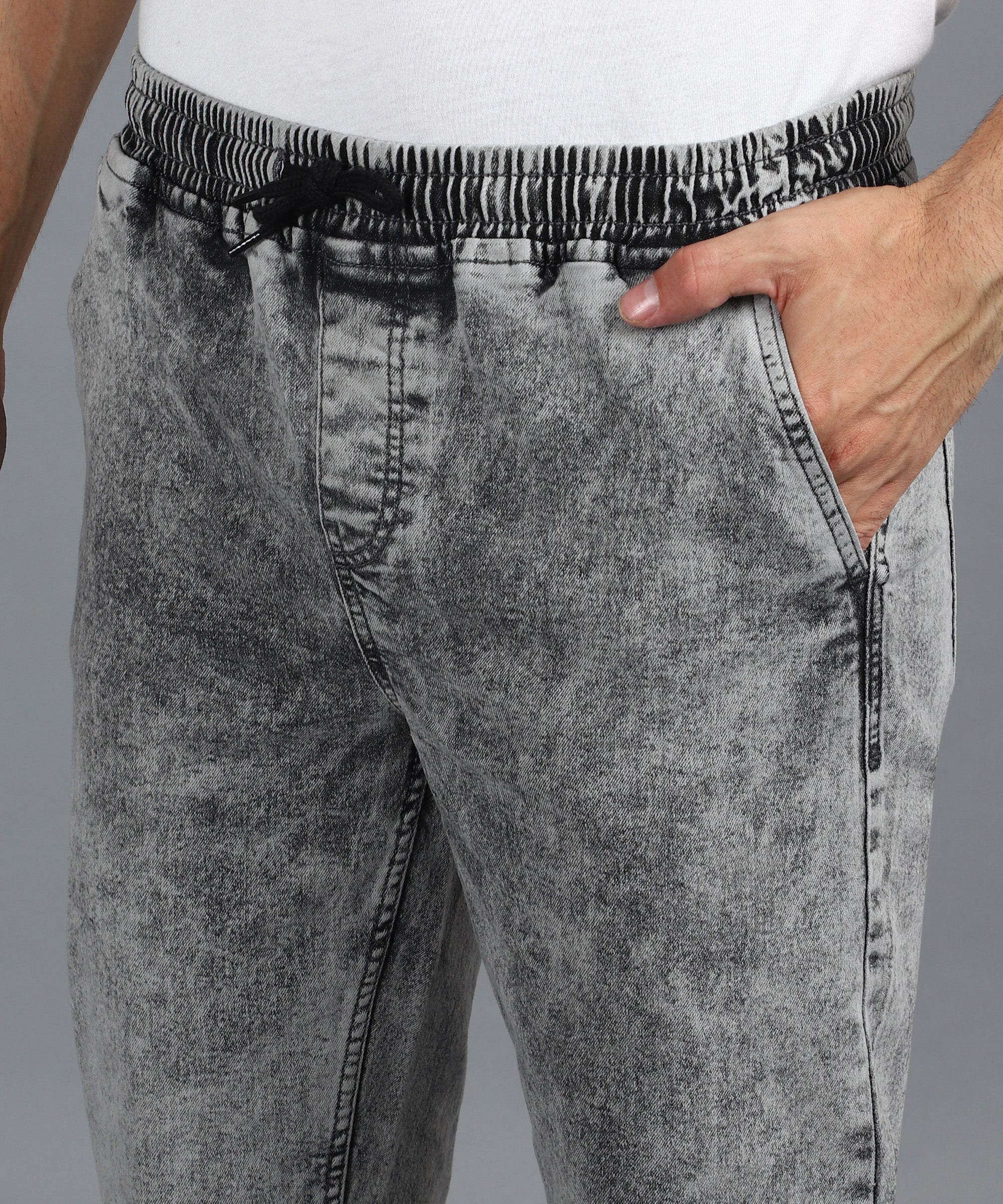 Men's Ice Grey Regular Fit Washed Jogger Jeans Stretchable - Image 5